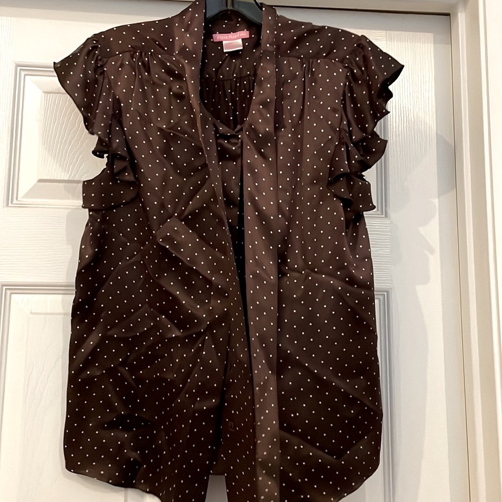 Victoria's Secret Brown Polka Dot Ruffle Sleeve Blouse